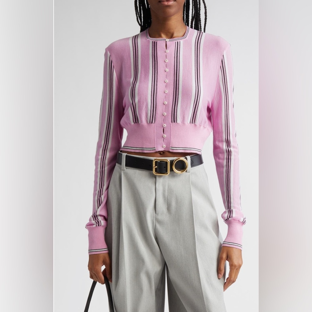 NWT Jacquemus Spiaggia Cropped Wool Cardigan Sweater 40 US8 in Pink Multi